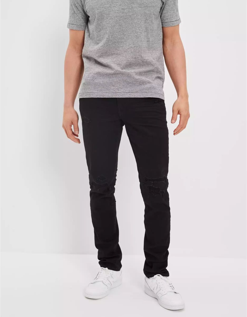 Jean American Eagle AE AirFlexPatched Slim Noir Homme | SCE-19251030